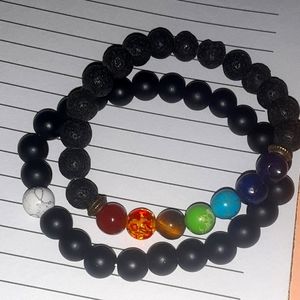 Lava stone bracelet with chakra healing beads